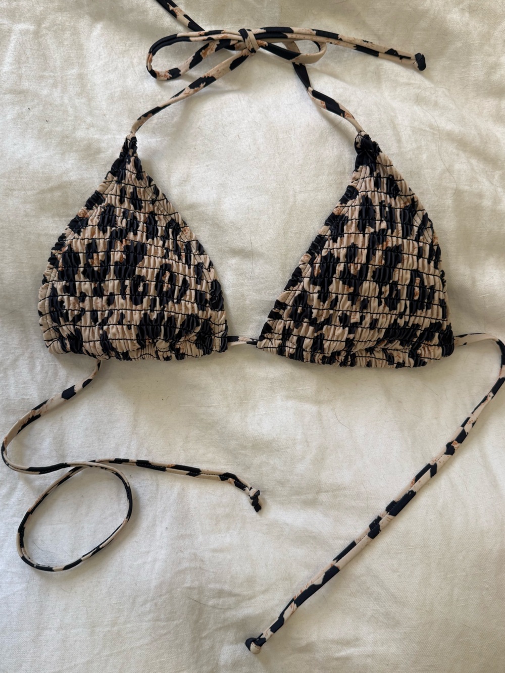 Women’s Leopard Smocked Triangle Bikini Top
